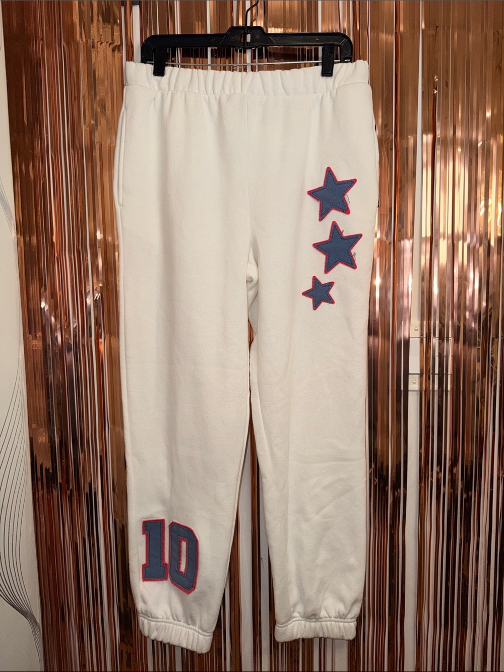 Madden Girl White Joggers with Blue Stars & Pink Trim